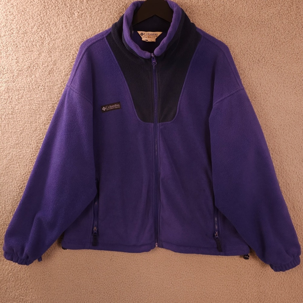 Vintage 90s Columbia Jacket Womens Large Purple Blue Fleece Full Zip Mock Neck‎